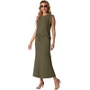 image:imageGRECERELLE Women Summer 2 Piece Sets Round Neck WrinkleFree Top amp Elastic Waist Midi Fishtail Skirt with PocketsXS3XLArmy Green