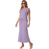 image:imageGRECERELLE Women Summer 2 Piece Sets Round Neck WrinkleFree Top amp Elastic Waist Midi Fishtail Skirt with PocketsXS3XLAura Indigo