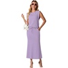 image:imageGRECERELLE Women Summer 2 Piece Sets Round Neck WrinkleFree Top amp Elastic Waist Midi Fishtail Skirt with PocketsXS3XLAura Indigo