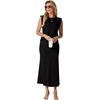 image:imageGRECERELLE Women Summer 2 Piece Sets Round Neck WrinkleFree Top amp Elastic Waist Midi Fishtail Skirt with PocketsXS3XLBlack