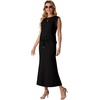image:imageGRECERELLE Women Summer 2 Piece Sets Round Neck WrinkleFree Top amp Elastic Waist Midi Fishtail Skirt with PocketsXS3XLBlack