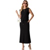 image:imageGRECERELLE Women Summer 2 Piece Sets Round Neck WrinkleFree Top amp Elastic Waist Midi Fishtail Skirt with PocketsXS3XLBlack