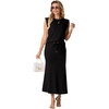 image:imageGRECERELLE Women Summer 2 Piece Sets Round Neck WrinkleFree Top amp Elastic Waist Midi Fishtail Skirt with PocketsXS3XLBlack