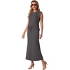 image:imageGRECERELLE Women Summer 2 Piece Sets Round Neck WrinkleFree Top amp Elastic Waist Midi Fishtail Skirt with PocketsXS3XLDark Gray