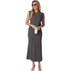 image:imageGRECERELLE Women Summer 2 Piece Sets Round Neck WrinkleFree Top amp Elastic Waist Midi Fishtail Skirt with PocketsXS3XLDark Gray