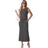 image:imageGRECERELLE Women Summer 2 Piece Sets Round Neck WrinkleFree Top amp Elastic Waist Midi Fishtail Skirt with PocketsXS3XLDark Gray