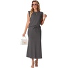 image:imageGRECERELLE Women Summer 2 Piece Sets Round Neck WrinkleFree Top amp Elastic Waist Midi Fishtail Skirt with PocketsXS3XLDark Gray