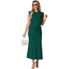 image:imageGRECERELLE Women Summer 2 Piece Sets Round Neck WrinkleFree Top amp Elastic Waist Midi Fishtail Skirt with PocketsXS3XLDark Green