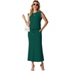 image:imageGRECERELLE Women Summer 2 Piece Sets Round Neck WrinkleFree Top amp Elastic Waist Midi Fishtail Skirt with PocketsXS3XLDark Green