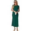 image:imageGRECERELLE Women Summer 2 Piece Sets Round Neck WrinkleFree Top amp Elastic Waist Midi Fishtail Skirt with PocketsXS3XLDark Green