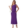 image:imageGRECERELLE Women Summer 2 Piece Sets Round Neck WrinkleFree Top amp Elastic Waist Midi Fishtail Skirt with PocketsXS3XLDark Purple