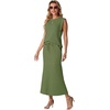 image:imageGRECERELLE Women Summer 2 Piece Sets Round Neck WrinkleFree Top amp Elastic Waist Midi Fishtail Skirt with PocketsXS3XLDill Green