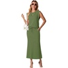 image:imageGRECERELLE Women Summer 2 Piece Sets Round Neck WrinkleFree Top amp Elastic Waist Midi Fishtail Skirt with PocketsXS3XLDill Green