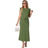 image:imageGRECERELLE Women Summer 2 Piece Sets Round Neck WrinkleFree Top amp Elastic Waist Midi Fishtail Skirt with PocketsXS3XLDill Green