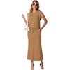 image:imageGRECERELLE Women Summer 2 Piece Sets Round Neck WrinkleFree Top amp Elastic Waist Midi Fishtail Skirt with PocketsXS3XLGinger
