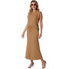 image:imageGRECERELLE Women Summer 2 Piece Sets Round Neck WrinkleFree Top amp Elastic Waist Midi Fishtail Skirt with PocketsXS3XLGinger