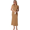 image:imageGRECERELLE Women Summer 2 Piece Sets Round Neck WrinkleFree Top amp Elastic Waist Midi Fishtail Skirt with PocketsXS3XLGinger
