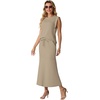 image:imageGRECERELLE Women Summer 2 Piece Sets Round Neck WrinkleFree Top amp Elastic Waist Midi Fishtail Skirt with PocketsXS3XLKhaki