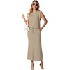 image:imageGRECERELLE Women Summer 2 Piece Sets Round Neck WrinkleFree Top amp Elastic Waist Midi Fishtail Skirt with PocketsXS3XLKhaki
