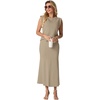 image:imageGRECERELLE Women Summer 2 Piece Sets Round Neck WrinkleFree Top amp Elastic Waist Midi Fishtail Skirt with PocketsXS3XLKhaki