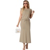 image:imageGRECERELLE Women Summer 2 Piece Sets Round Neck WrinkleFree Top amp Elastic Waist Midi Fishtail Skirt with PocketsXS3XLKhaki