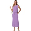 image:imageGRECERELLE Women Summer 2 Piece Sets Round Neck WrinkleFree Top amp Elastic Waist Midi Fishtail Skirt with PocketsXS3XLLilac