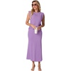image:imageGRECERELLE Women Summer 2 Piece Sets Round Neck WrinkleFree Top amp Elastic Waist Midi Fishtail Skirt with PocketsXS3XLLilac