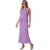 image:imageGRECERELLE Women Summer 2 Piece Sets Round Neck WrinkleFree Top amp Elastic Waist Midi Fishtail Skirt with PocketsXS3XLLilac