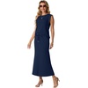 image:imageGRECERELLE Women Summer 2 Piece Sets Round Neck WrinkleFree Top amp Elastic Waist Midi Fishtail Skirt with PocketsXS3XLNavy Blue