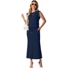 image:imageGRECERELLE Women Summer 2 Piece Sets Round Neck WrinkleFree Top amp Elastic Waist Midi Fishtail Skirt with PocketsXS3XLNavy Blue