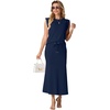 image:imageGRECERELLE Women Summer 2 Piece Sets Round Neck WrinkleFree Top amp Elastic Waist Midi Fishtail Skirt with PocketsXS3XLNavy Blue