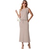 image:imageGRECERELLE Women Summer 2 Piece Sets Round Neck WrinkleFree Top amp Elastic Waist Midi Fishtail Skirt with PocketsXS3XLOatmeal