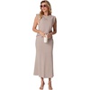 image:imageGRECERELLE Women Summer 2 Piece Sets Round Neck WrinkleFree Top amp Elastic Waist Midi Fishtail Skirt with PocketsXS3XLOatmeal