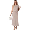image:imageGRECERELLE Women Summer 2 Piece Sets Round Neck WrinkleFree Top amp Elastic Waist Midi Fishtail Skirt with PocketsXS3XLOatmeal