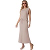 image:imageGRECERELLE Women Summer 2 Piece Sets Round Neck WrinkleFree Top amp Elastic Waist Midi Fishtail Skirt with PocketsXS3XLOatmeal