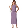 image:imageGRECERELLE Women Summer 2 Piece Sets Round Neck WrinkleFree Top amp Elastic Waist Midi Fishtail Skirt with PocketsXS3XLPurple