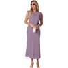 image:imageGRECERELLE Women Summer 2 Piece Sets Round Neck WrinkleFree Top amp Elastic Waist Midi Fishtail Skirt with PocketsXS3XLPurple