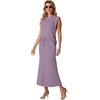 image:imageGRECERELLE Women Summer 2 Piece Sets Round Neck WrinkleFree Top amp Elastic Waist Midi Fishtail Skirt with PocketsXS3XLPurple