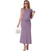image:imageGRECERELLE Women Summer 2 Piece Sets Round Neck WrinkleFree Top amp Elastic Waist Midi Fishtail Skirt with PocketsXS3XLPurple