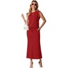 image:imageGRECERELLE Women Summer 2 Piece Sets Round Neck WrinkleFree Top amp Elastic Waist Midi Fishtail Skirt with PocketsXS3XLRed