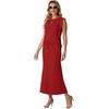 image:imageGRECERELLE Women Summer 2 Piece Sets Round Neck WrinkleFree Top amp Elastic Waist Midi Fishtail Skirt with PocketsXS3XLRed