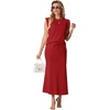 image:imageGRECERELLE Women Summer 2 Piece Sets Round Neck WrinkleFree Top amp Elastic Waist Midi Fishtail Skirt with PocketsXS3XLRed