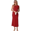 image:imageGRECERELLE Women Summer 2 Piece Sets Round Neck WrinkleFree Top amp Elastic Waist Midi Fishtail Skirt with PocketsXS3XLRed