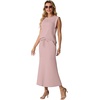 image:imageGRECERELLE Women Summer 2 Piece Sets Round Neck WrinkleFree Top amp Elastic Waist Midi Fishtail Skirt with PocketsXS3XLRose Pink