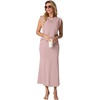 image:imageGRECERELLE Women Summer 2 Piece Sets Round Neck WrinkleFree Top amp Elastic Waist Midi Fishtail Skirt with PocketsXS3XLRose Pink