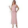 image:imageGRECERELLE Women Summer 2 Piece Sets Round Neck WrinkleFree Top amp Elastic Waist Midi Fishtail Skirt with PocketsXS3XLRose Pink