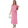 image:imageGRECERELLE Women Summer 2 Piece Sets Round Neck WrinkleFree Top amp Elastic Waist Midi Fishtail Skirt with PocketsXS3XLRose Red