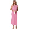 image:imageGRECERELLE Women Summer 2 Piece Sets Round Neck WrinkleFree Top amp Elastic Waist Midi Fishtail Skirt with PocketsXS3XLRose Red