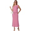 image:imageGRECERELLE Women Summer 2 Piece Sets Round Neck WrinkleFree Top amp Elastic Waist Midi Fishtail Skirt with PocketsXS3XLRose Red