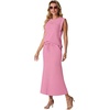 image:imageGRECERELLE Women Summer 2 Piece Sets Round Neck WrinkleFree Top amp Elastic Waist Midi Fishtail Skirt with PocketsXS3XLRose Red